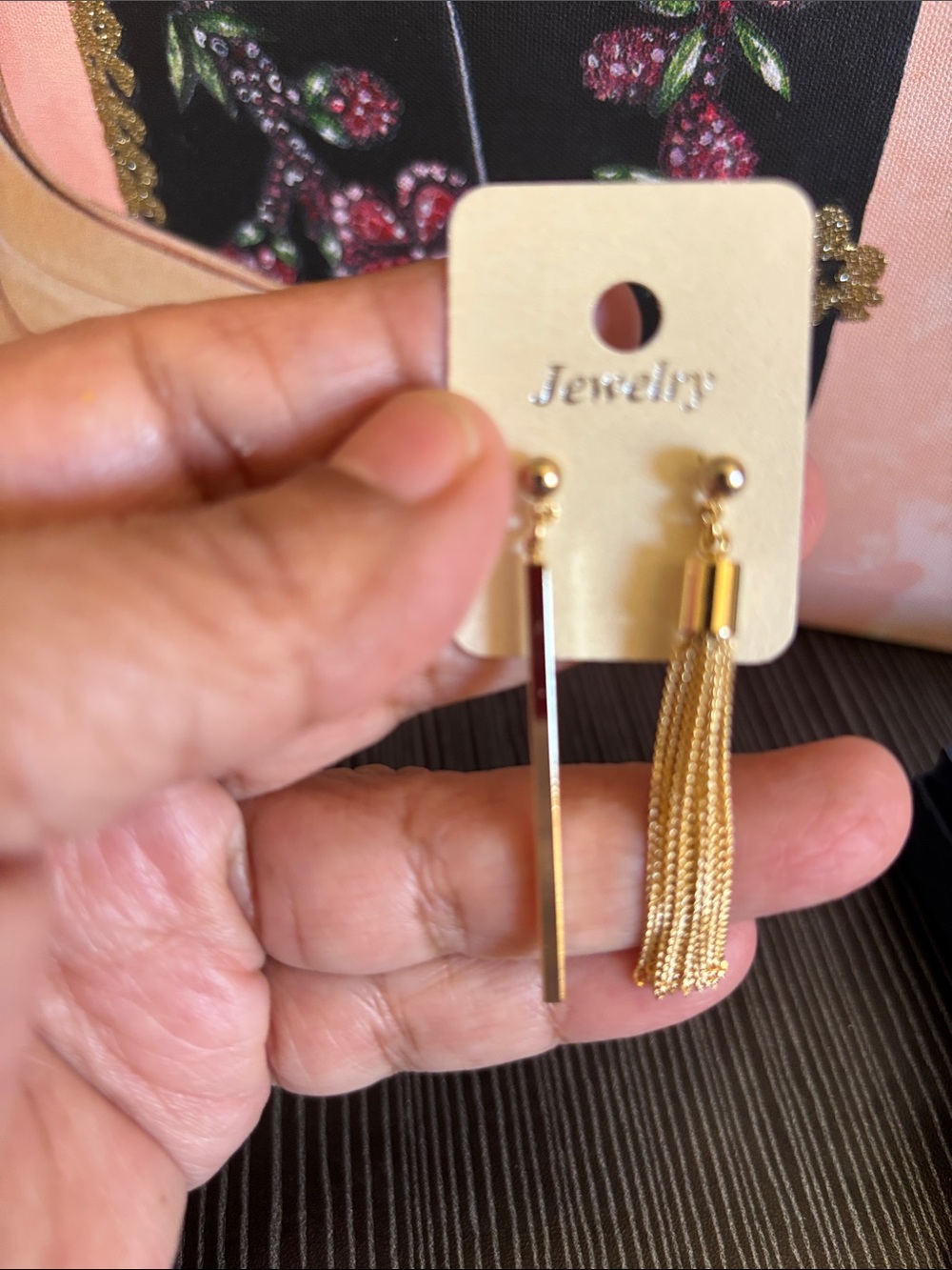 Gold Tassel and Bar Mismatched Drop Earrings -